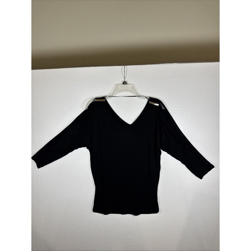 CABLE & GAUGE BLACK 3/4 LENGTH SLEEVE BAND WAISTED TOP SIZE MEDIUM